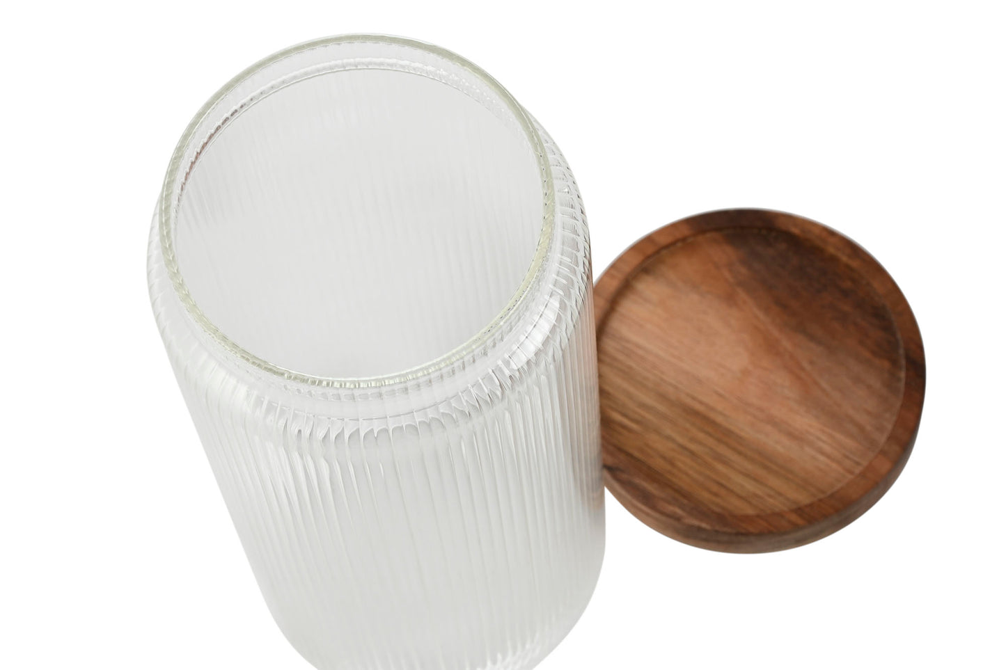 POT - verre strié couvercle acacia - 1L