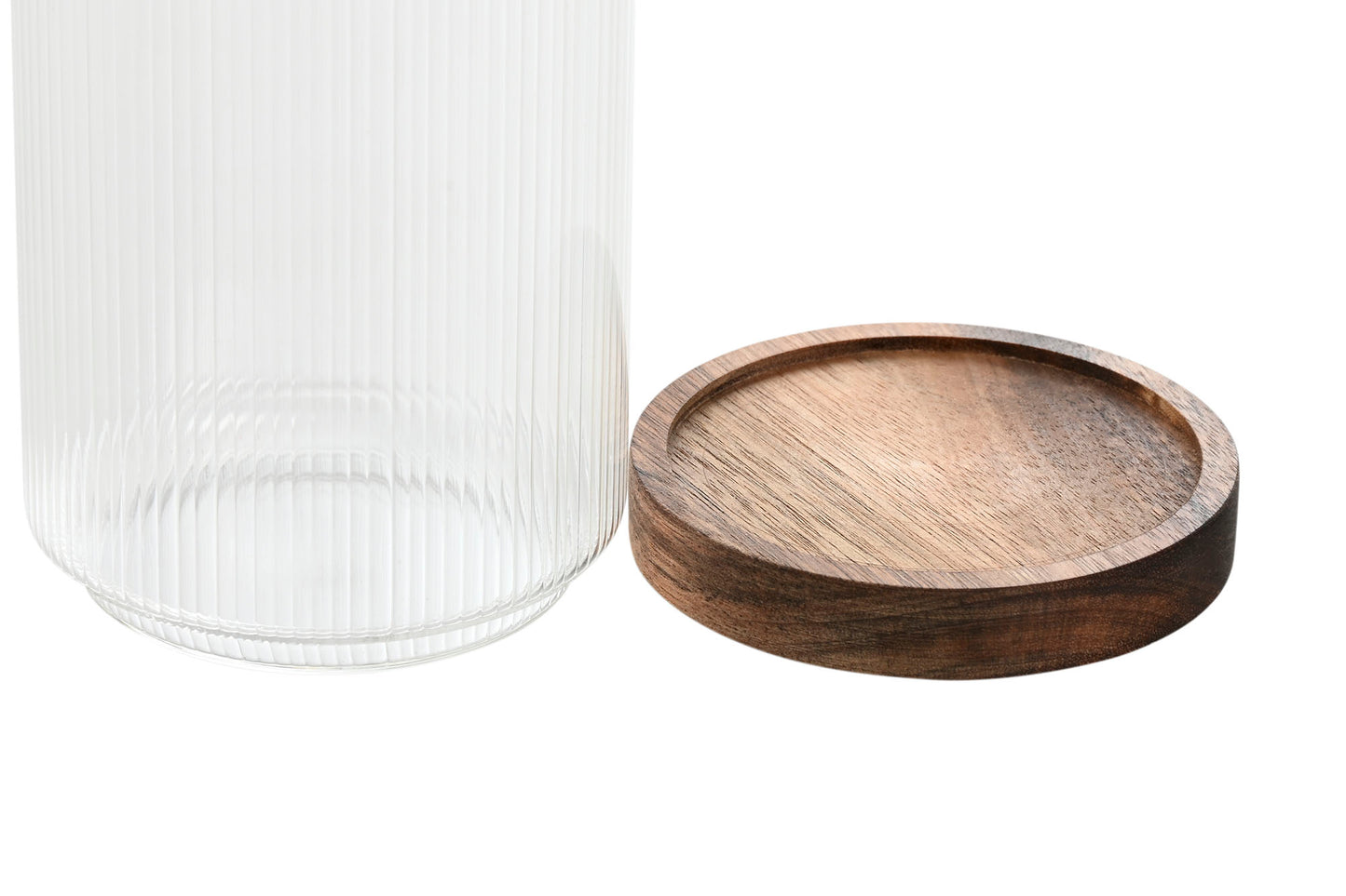 POT - verre strié couvercle acacia - 1L