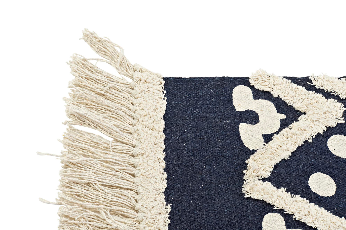TAPIS - coton brodé bleu marine - 160 x 230 x 1 cm