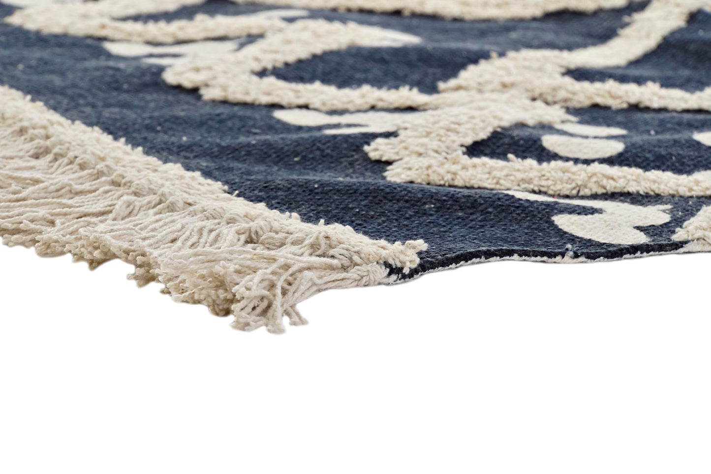TAPIS - coton brodé bleu marine - 160 x 230 x 1 cm
