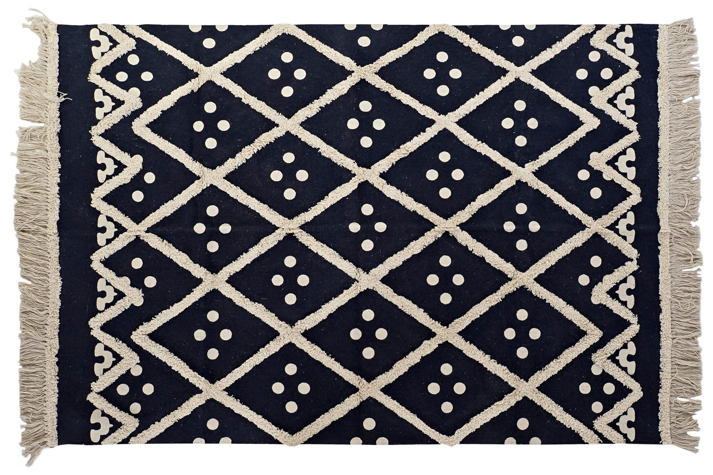 TAPIS - coton brodé bleu marine - 160 x 230 x 1 cm