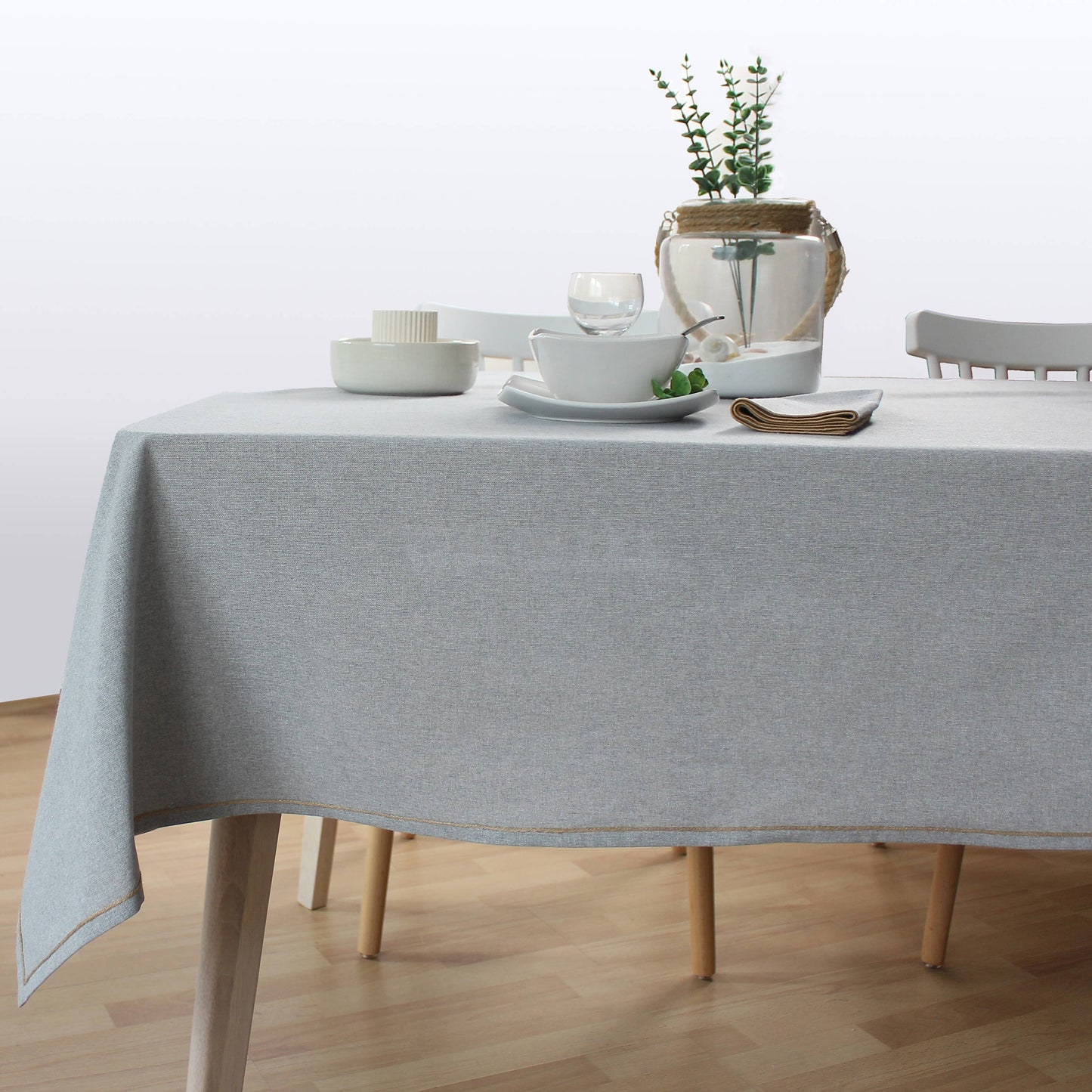 LINA Nappe coton recyclé Gris Clair / 140x240 cm