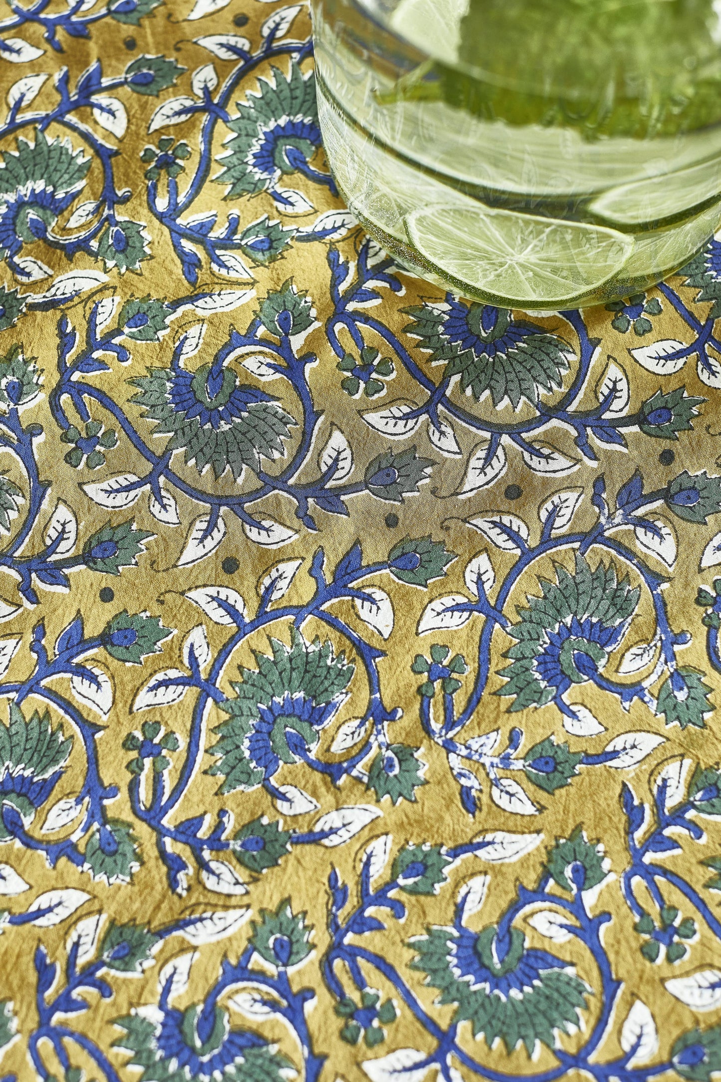 LOTUS - Nappe indienne à imprimé floral Curry - 170 x 300 cm