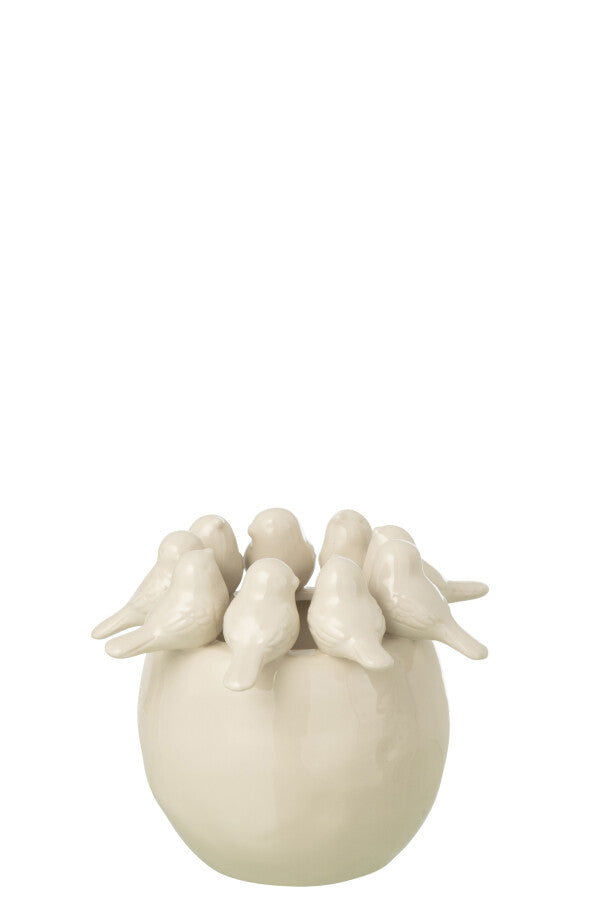 OISEAUX Vase grès blanc