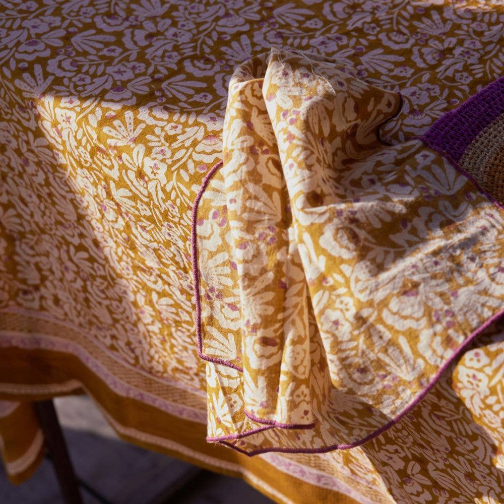 IRIS - Nappe indienne à imprimé floral Curry - 170 x 300 cm