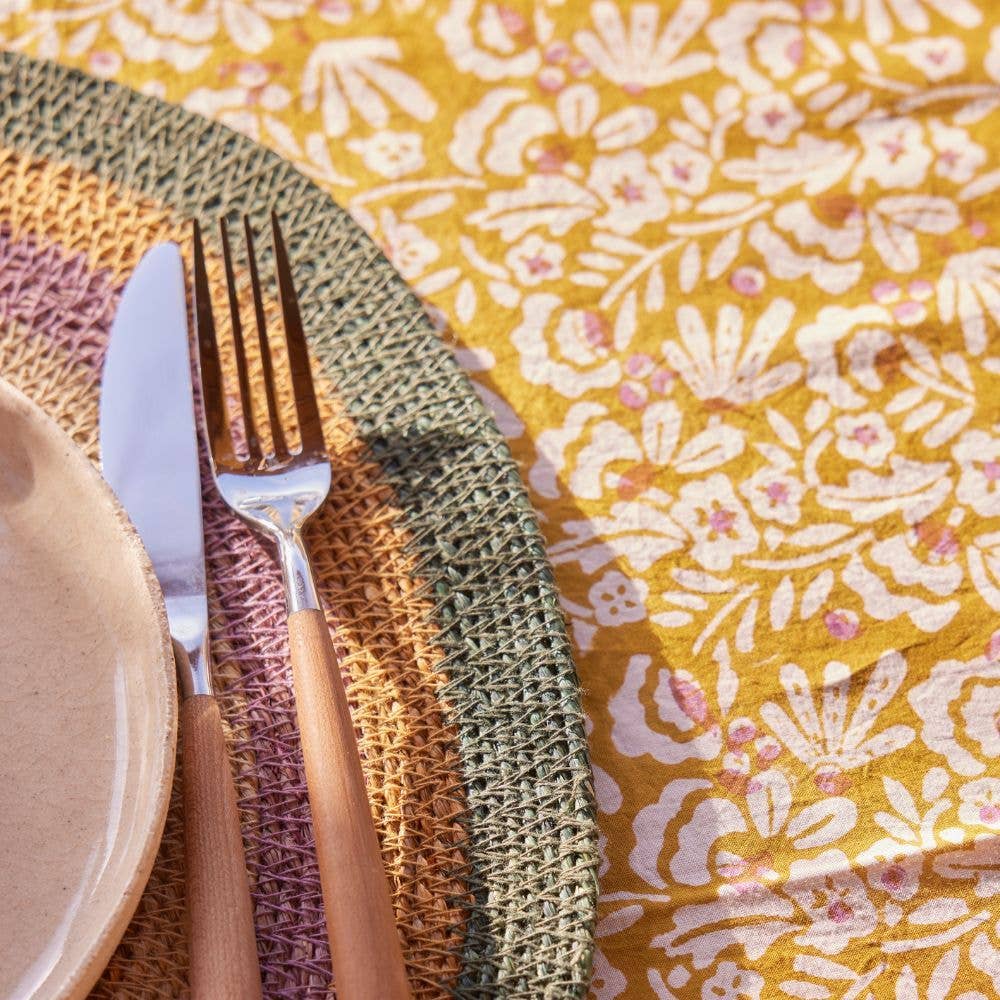 IRIS - Nappe indienne à imprimé floral Curry - 170 x 300 cm
