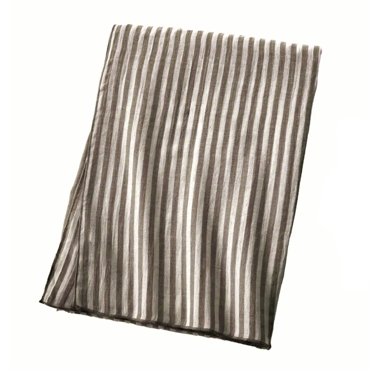 ROMIE Nappe gaze de coton rectangle rayures Brun/Blanc