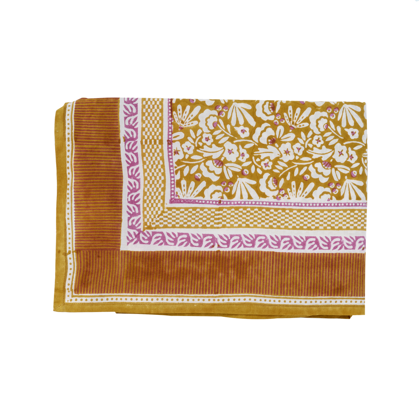 IRIS - Nappe indienne à imprimé floral Curry - 170 x 300 cm