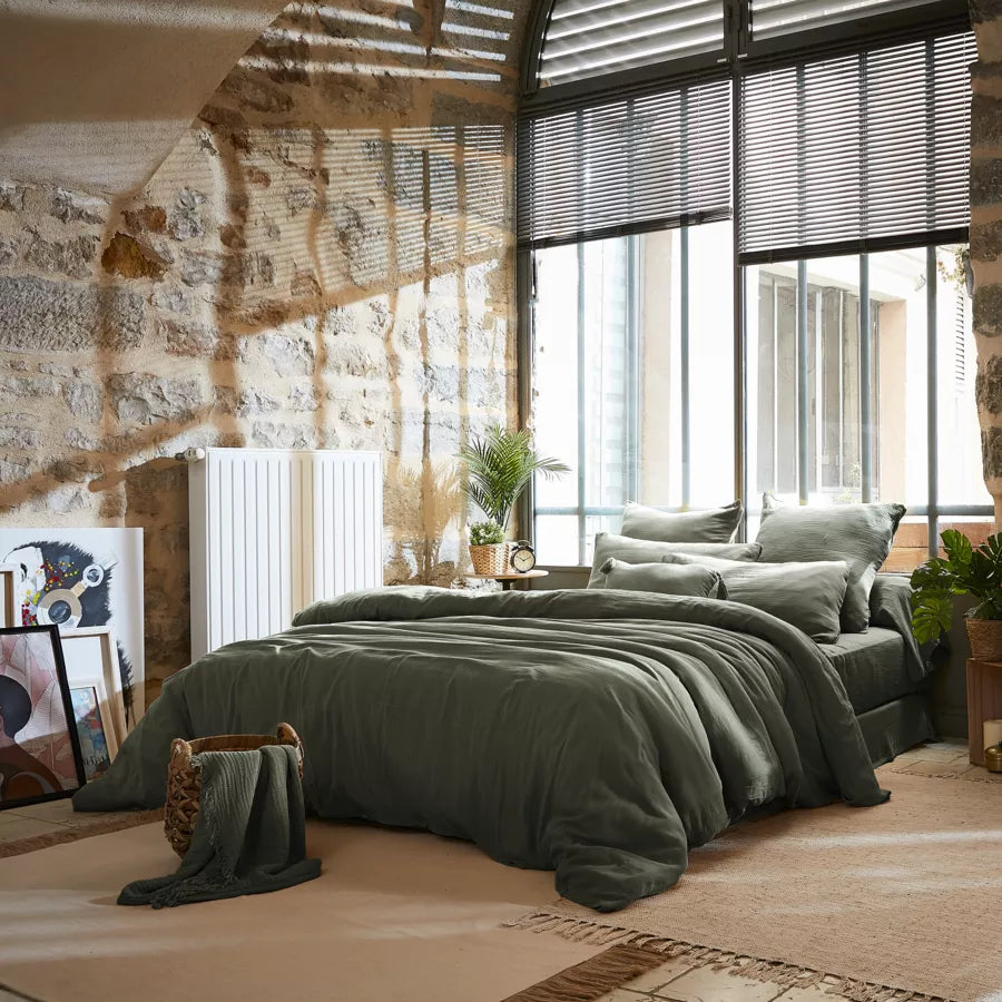 GAIA - Linge de lit gaze de coton Vert Romarin