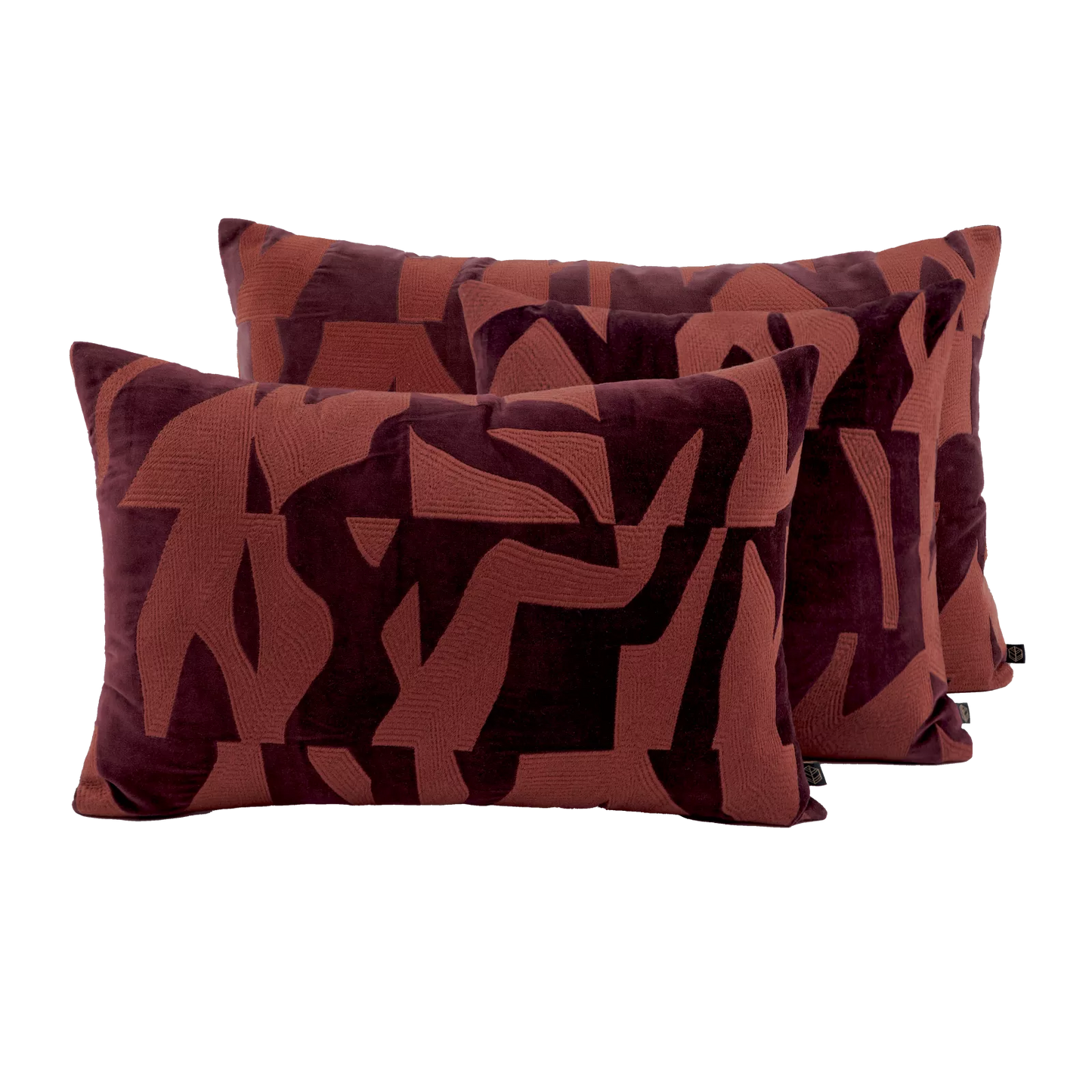 MILTON Housse de coussin velours et broderie Burgundy