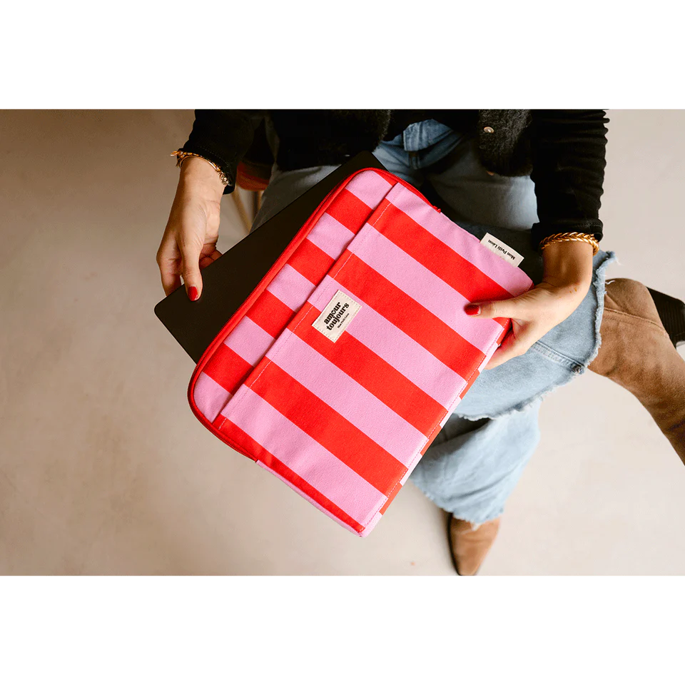 Housse d'ordinateur Rayures rose et rouge