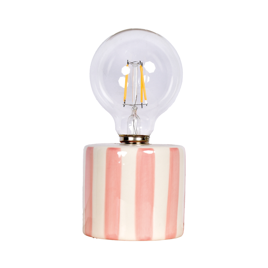 Lampe décorative rayure Rose à piles - D8,8 x H17,5 cm
