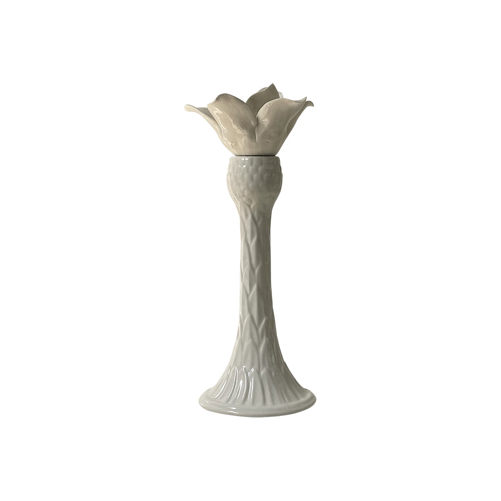 Bougeoir palmier blanc - D8,5 x H23 cm