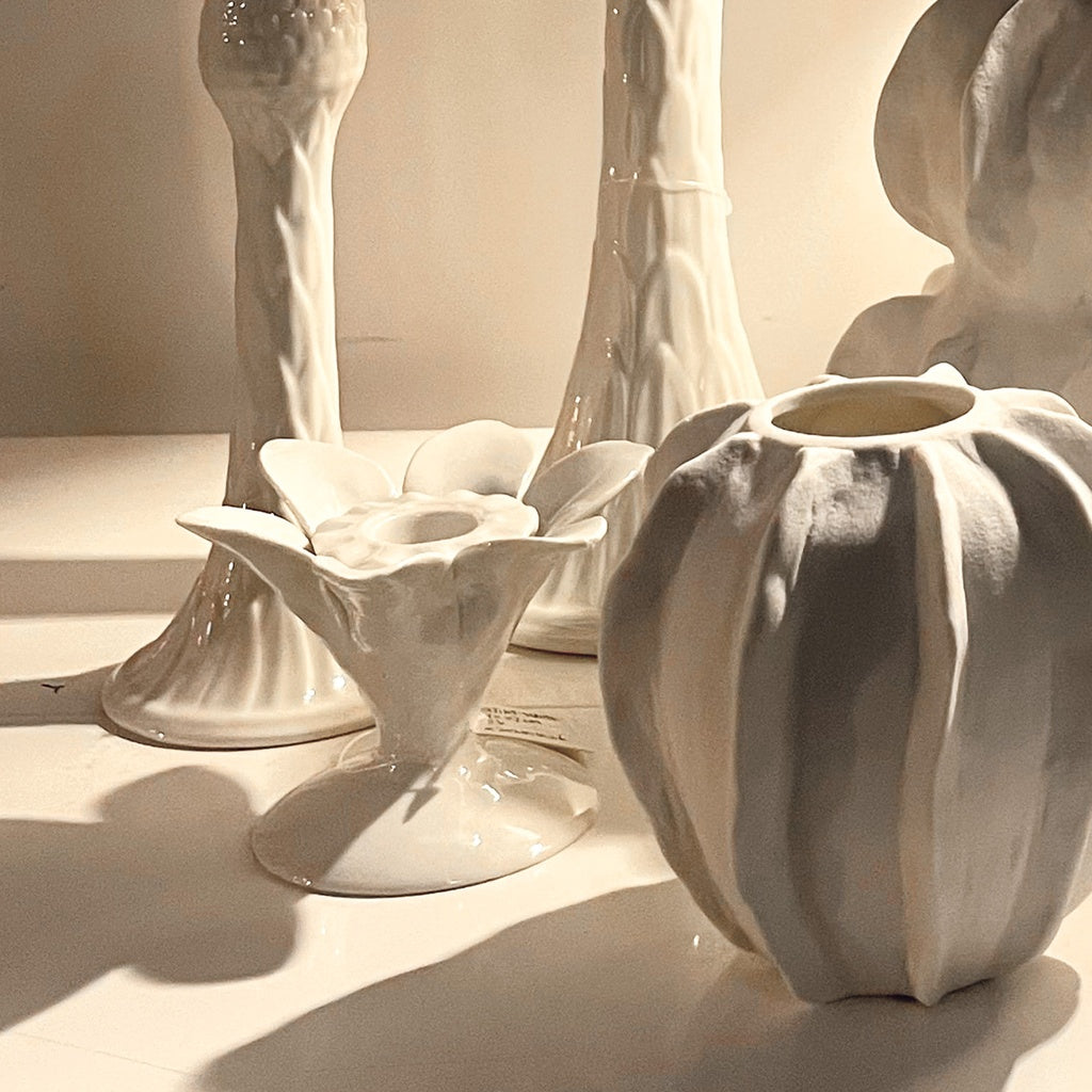 Bougeoir palmier blanc - D9 x H6,2 cm