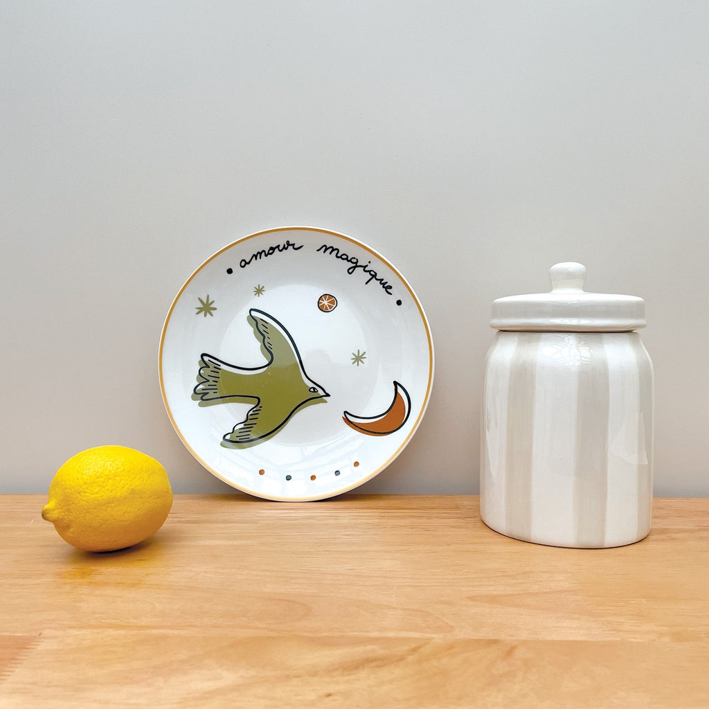 Set de 4 assiettes dessert amour oiseaux doré D19 cm