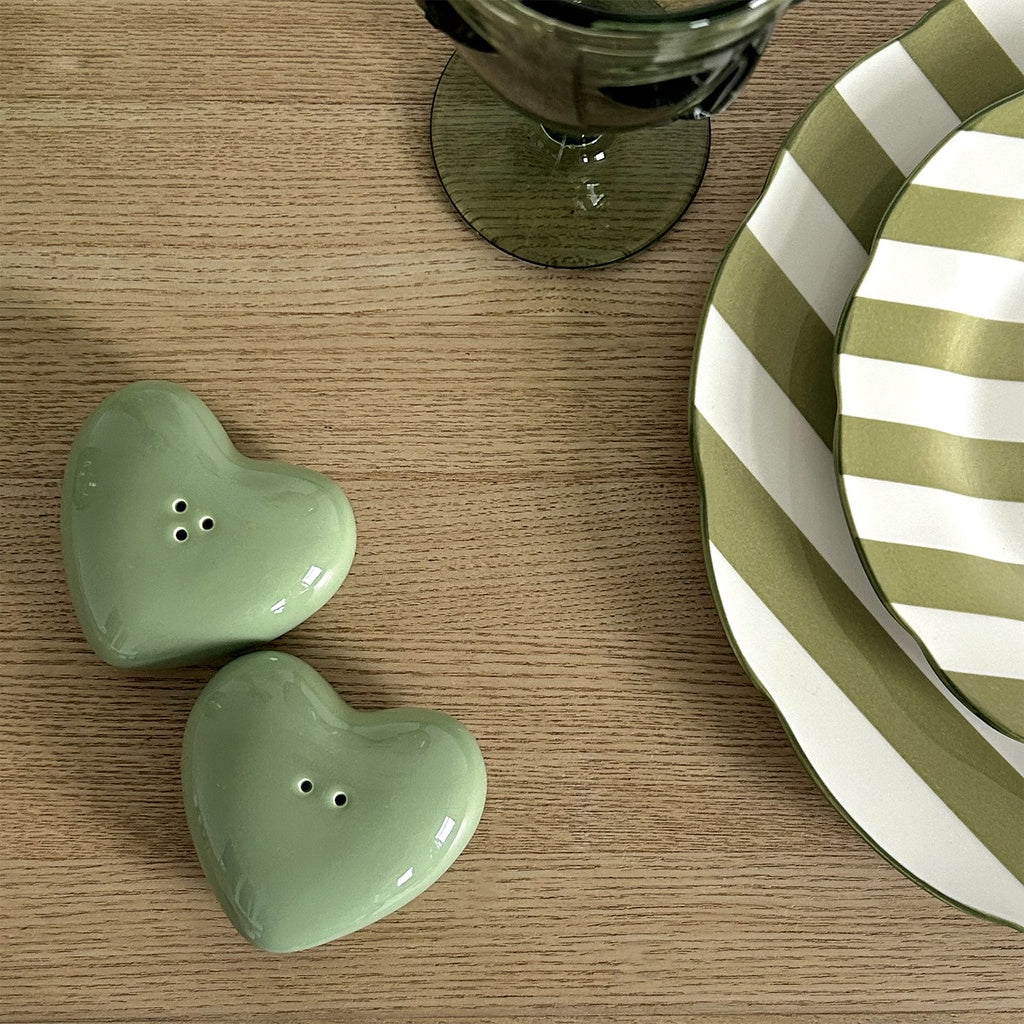 Set de sel et poivre coeur Matcha - 7 x 6,5 cm