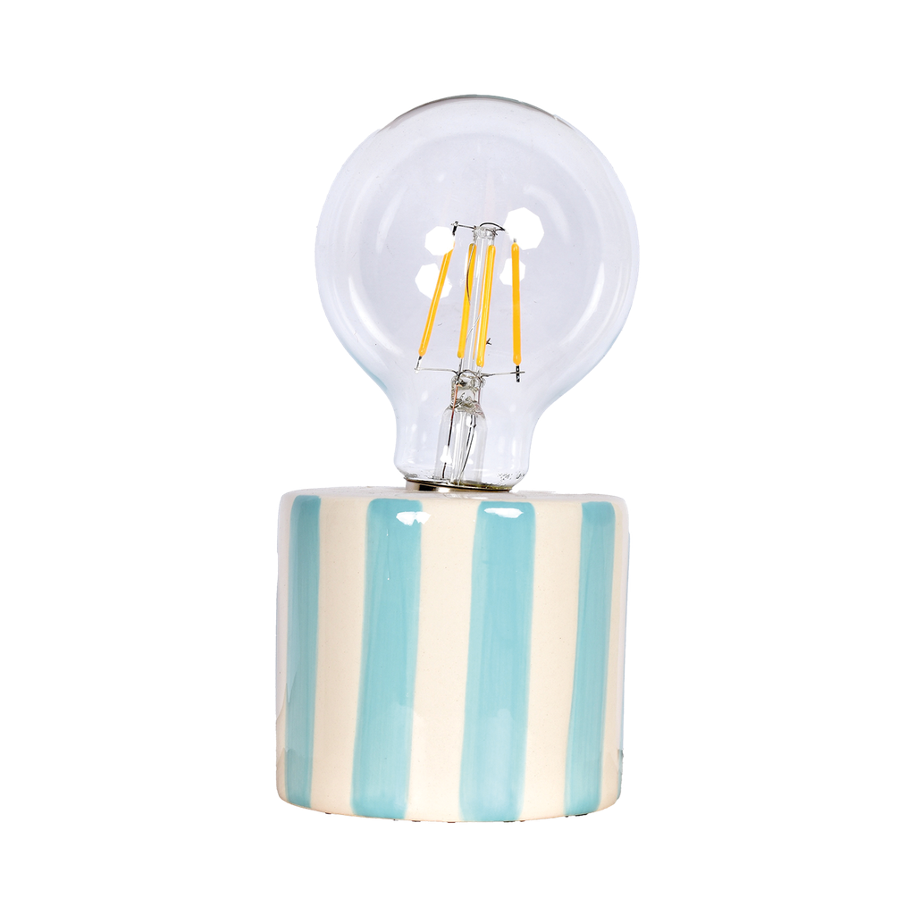 Lampe décorative rayure Bleu givré à piles - D8,8 x H17,5 cm