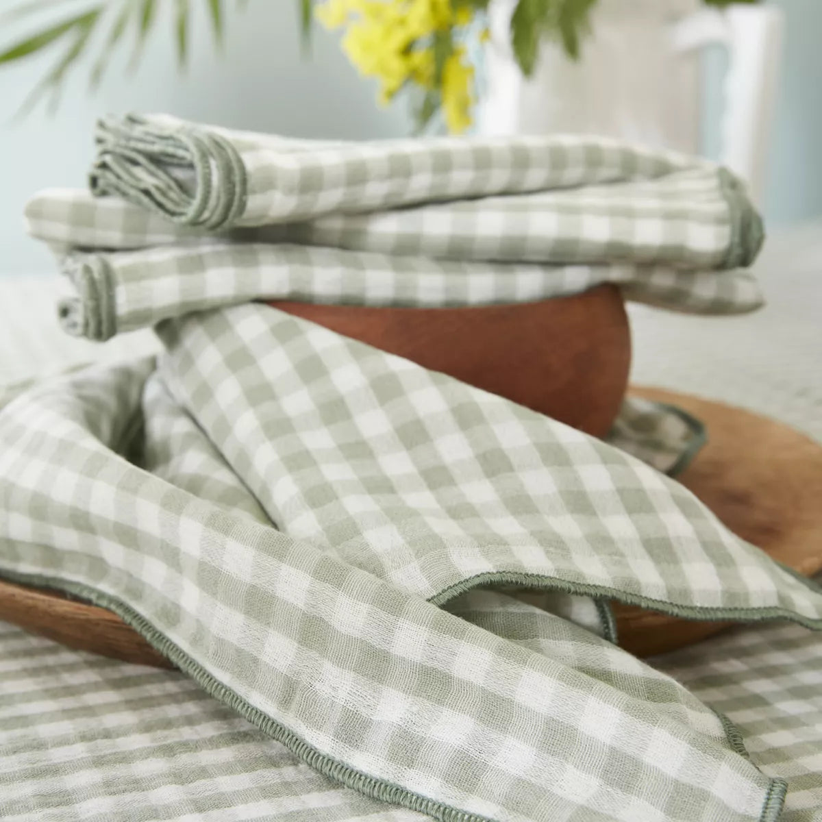VICKIE Lot de 3 serviettes de table gaze de coton EUCALYPTUS