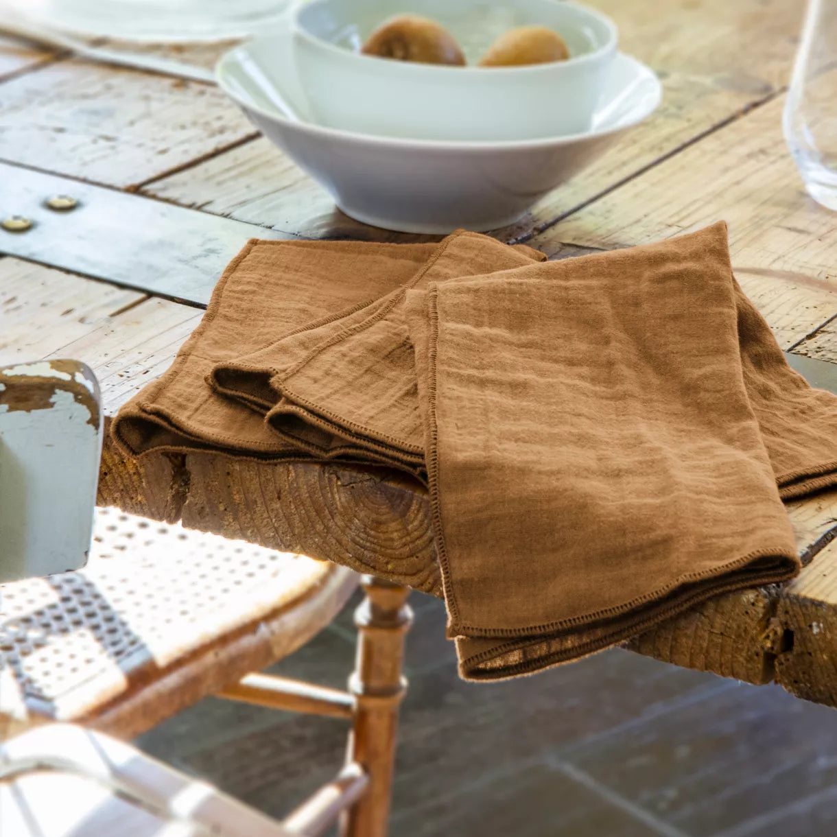 Lot de 3 serviettes de table gaze de coton (couleurs au choix)