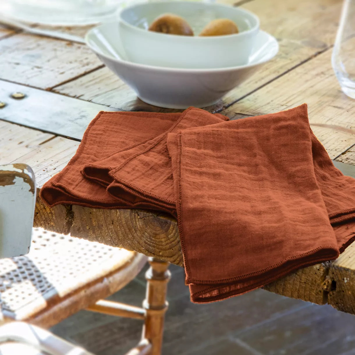 Lot de 3 serviettes de table gaze de coton (couleurs au choix)