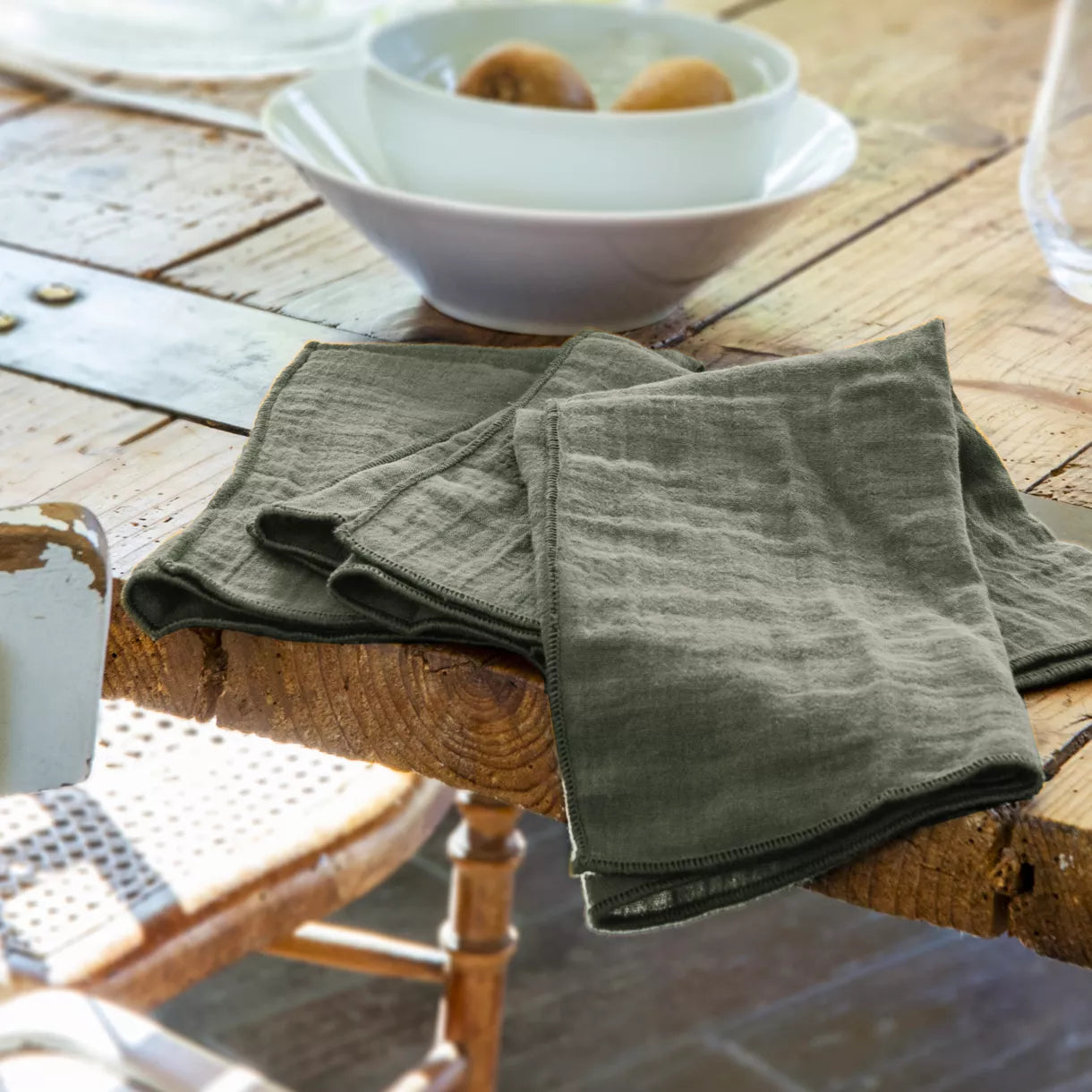 Lot de 3 serviettes de table gaze de coton (couleurs au choix)