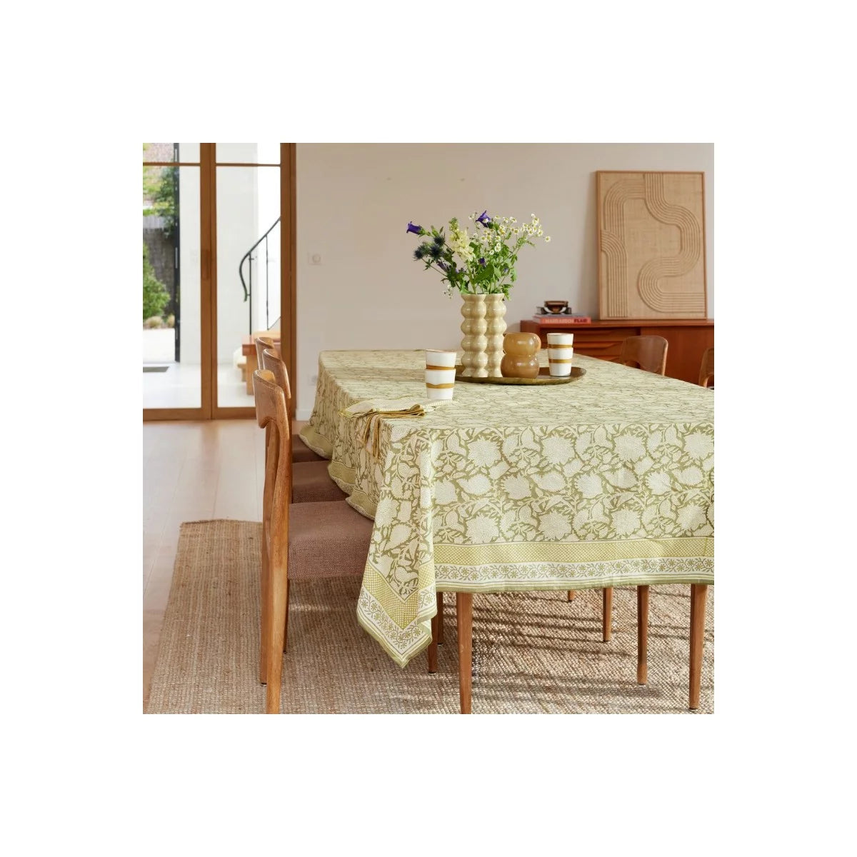 CHANDRA - Nappe indienne à imprimé floral Kaki