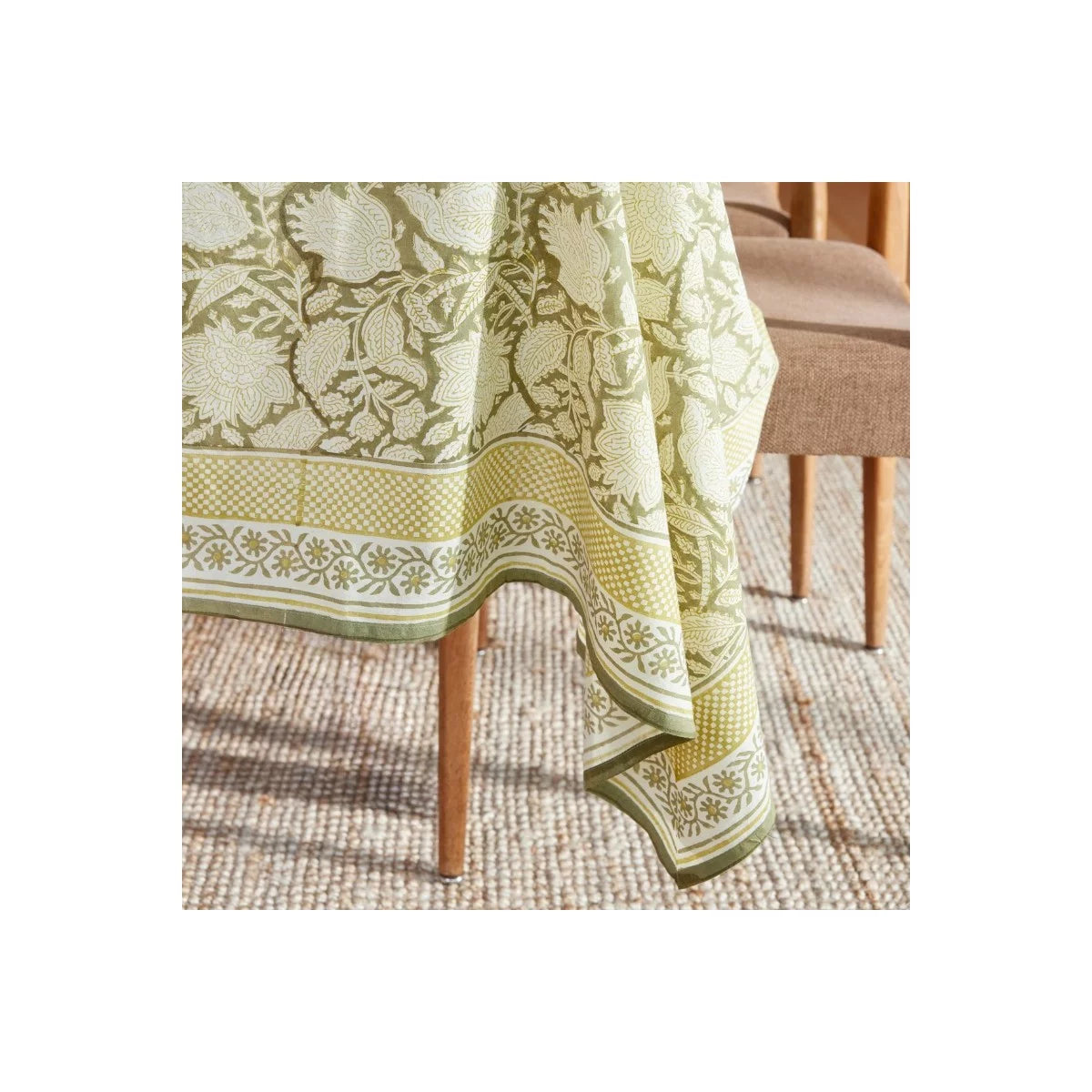 CHANDRA - Nappe indienne à imprimé floral Kaki