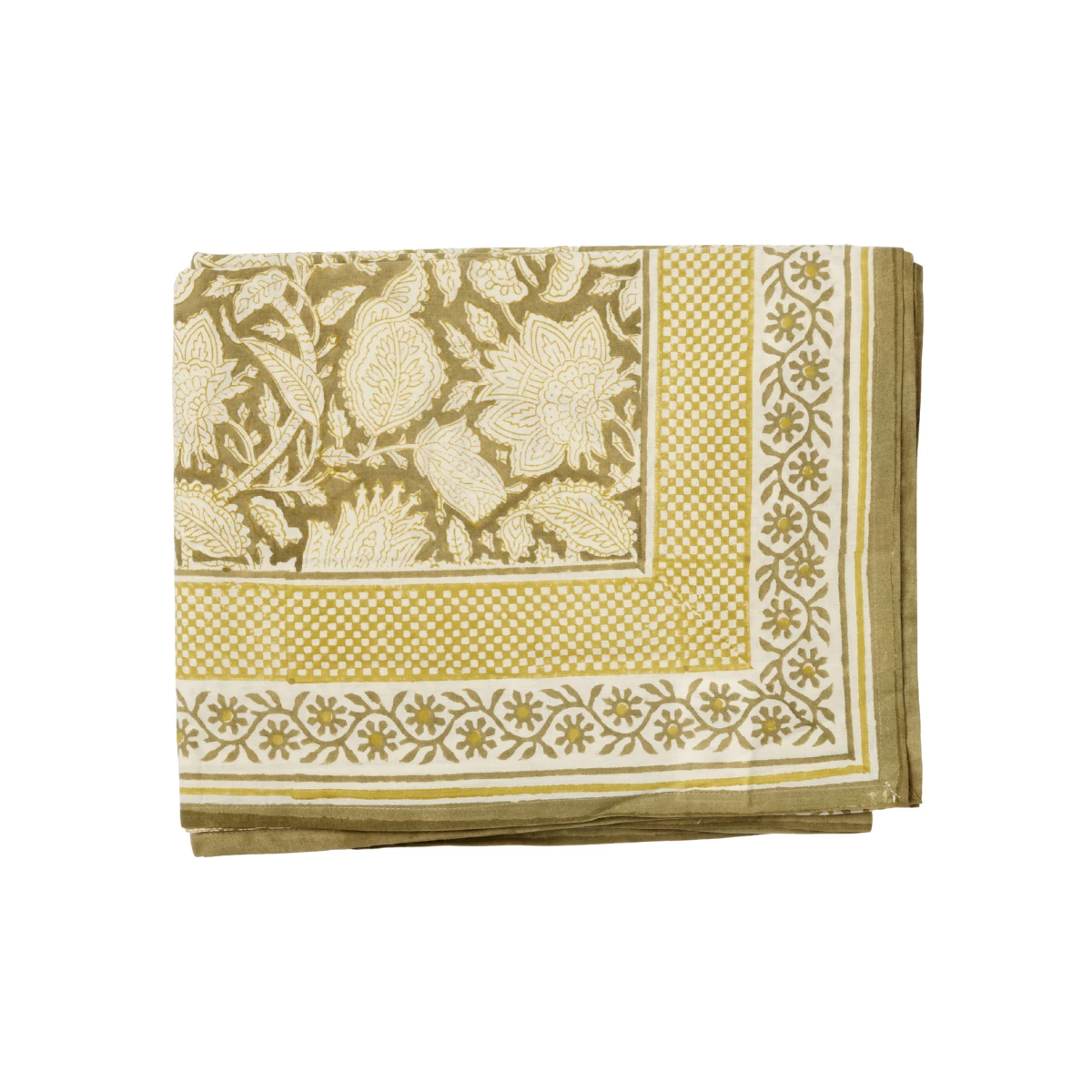 CHANDRA - Nappe indienne à imprimé floral Kaki