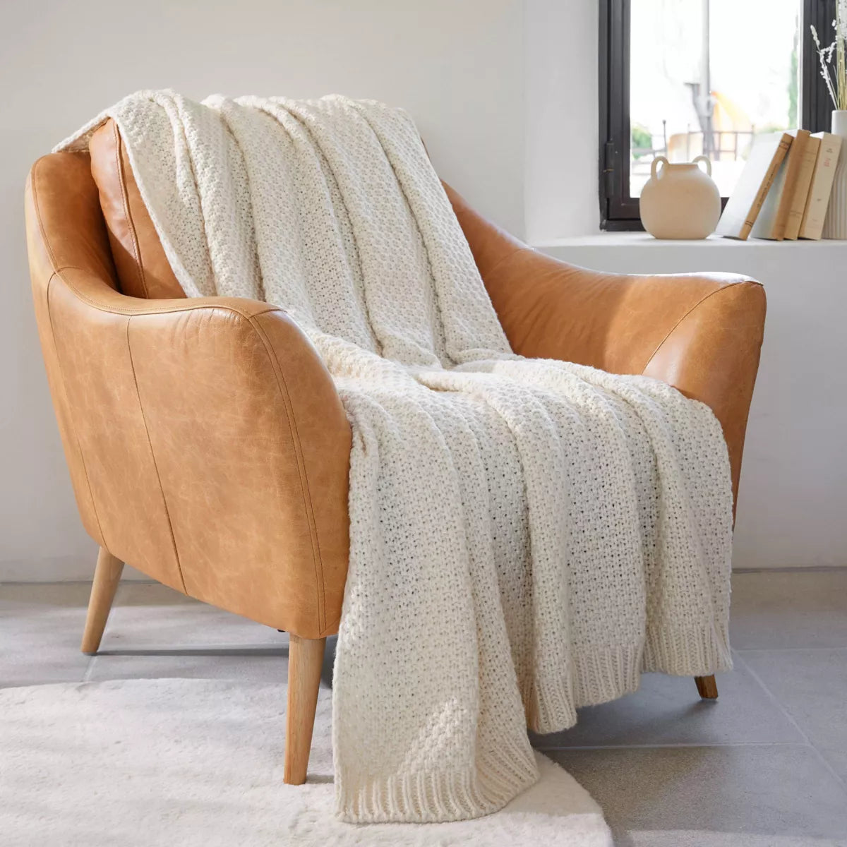 ARIANE Plaid tricot Ivoire