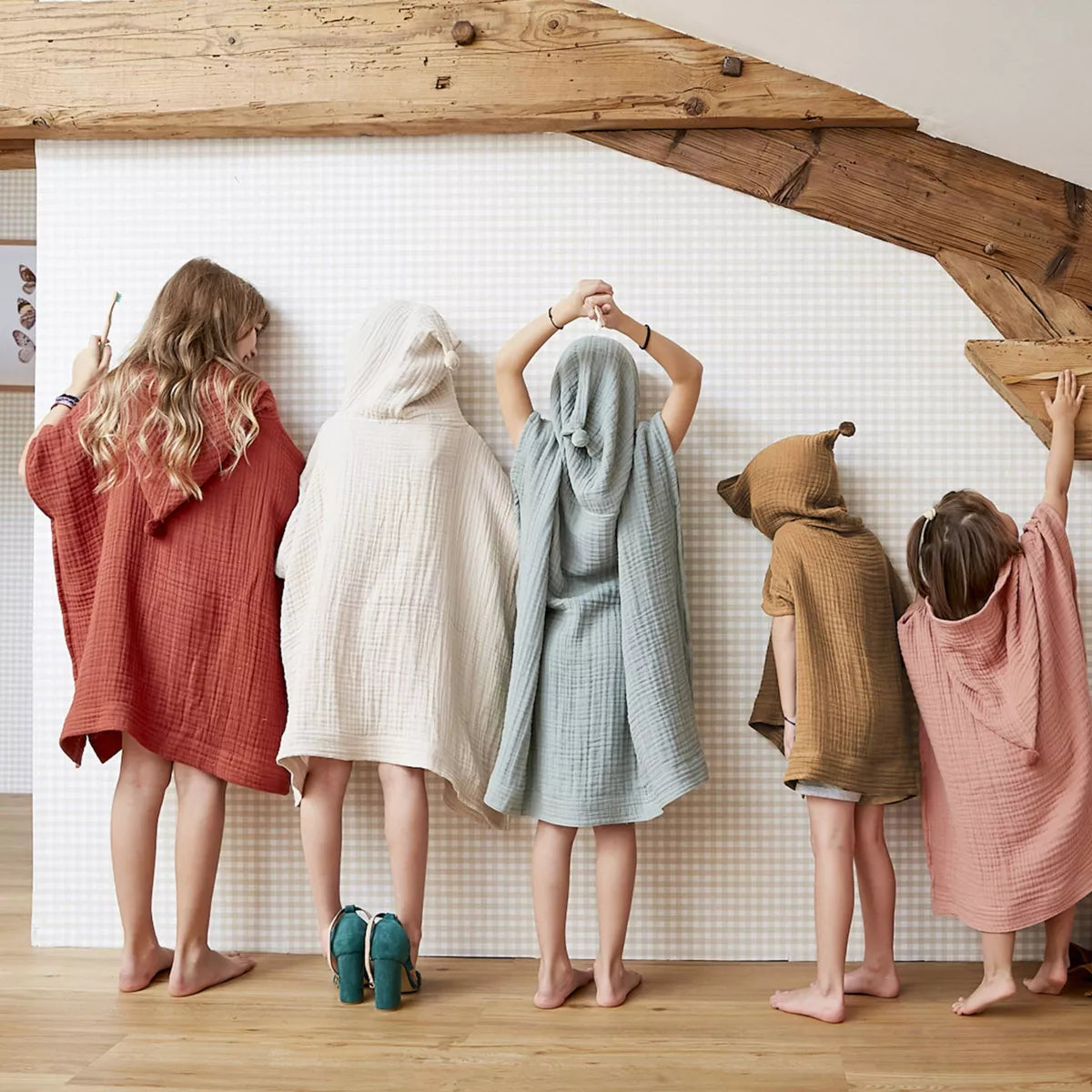 PONCHO de bain enfant gaze de coton 2/5 ans Camel