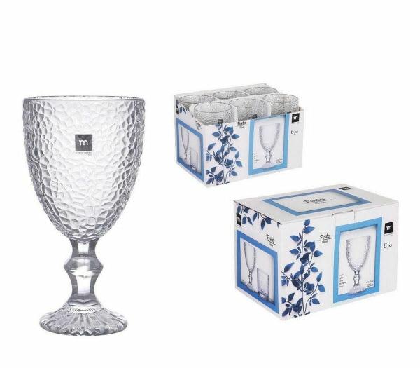 FESTO - 6 Verres transparents ciselés sur pieds - 350 ml