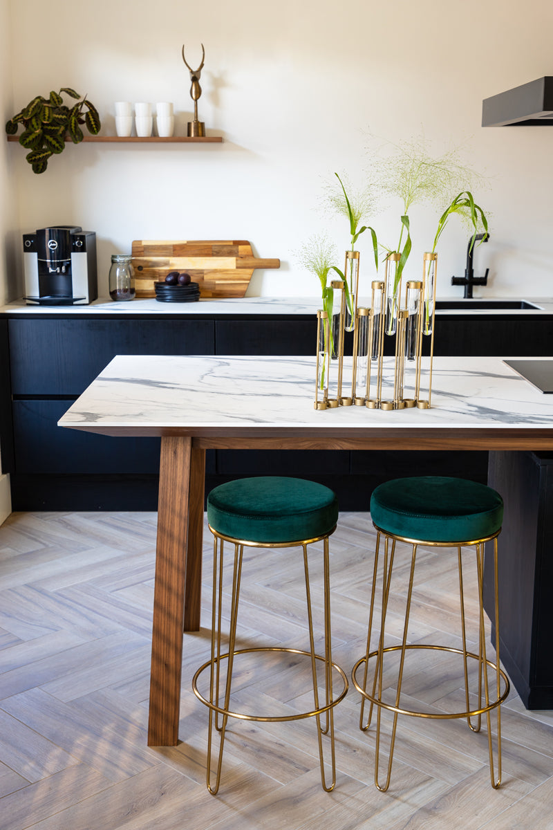 ALICE - 2 Tabourets de bar velours Vert/Or