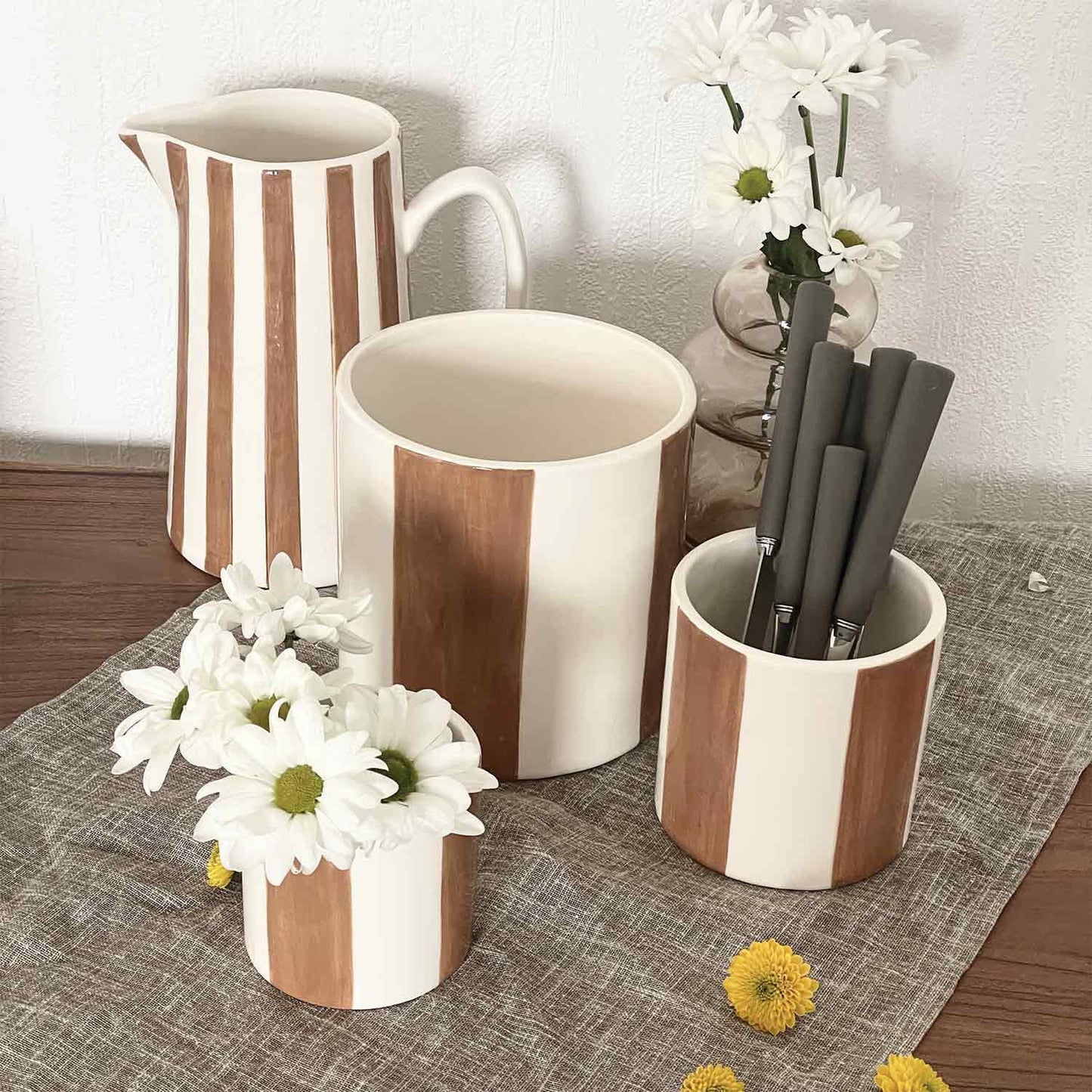 PRETTY - Set de 4 pots rayures Marron