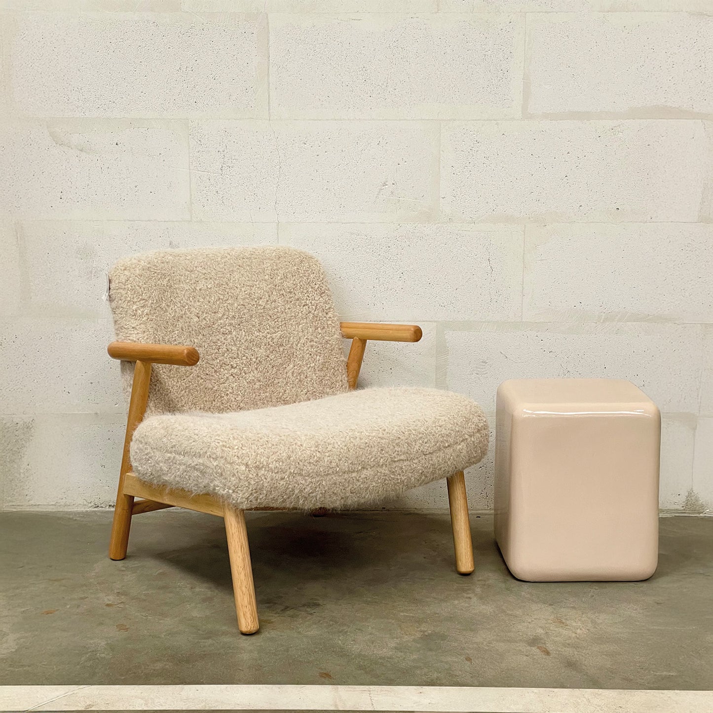 RETRO Bout de canapé céramique beige H40 cm