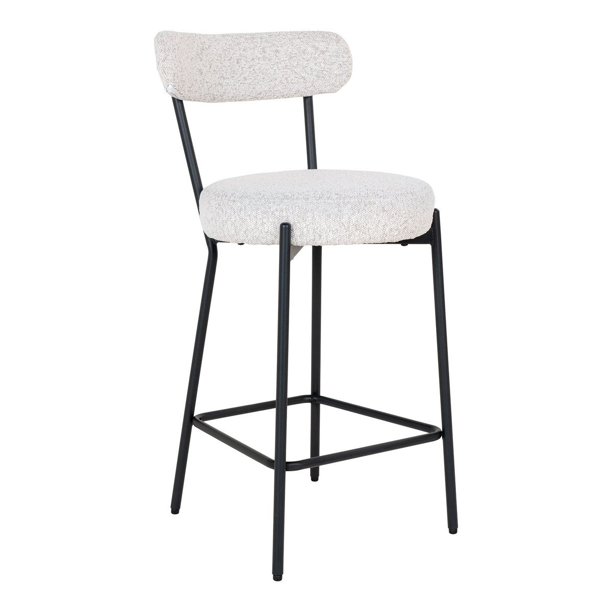 BADALONA Chaise de comptoir - Tabouret de bar, bouclé blanc avec pieds noirs