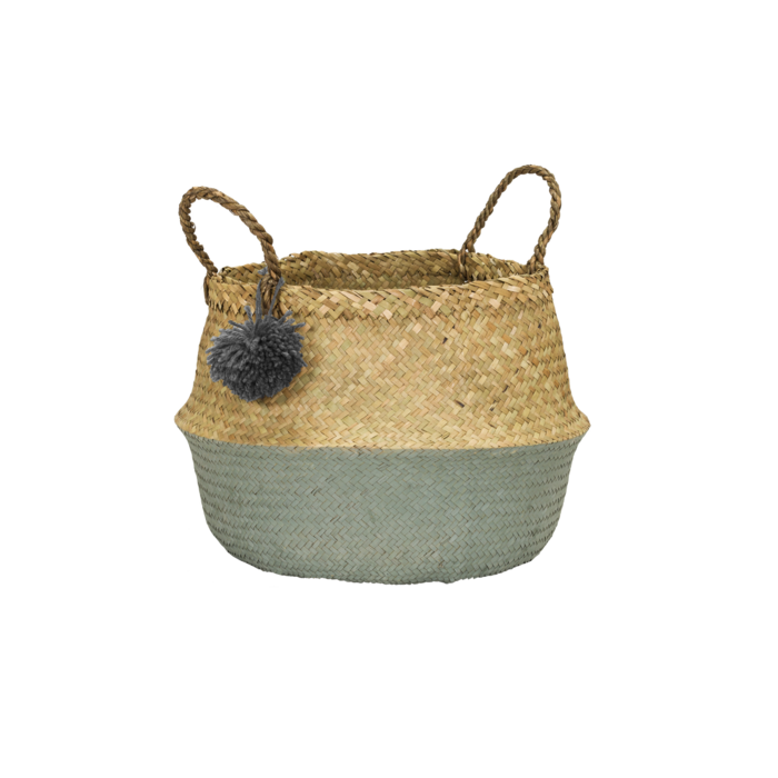 POMPOM - Panier en jonc de mer vert d'eau - taille M