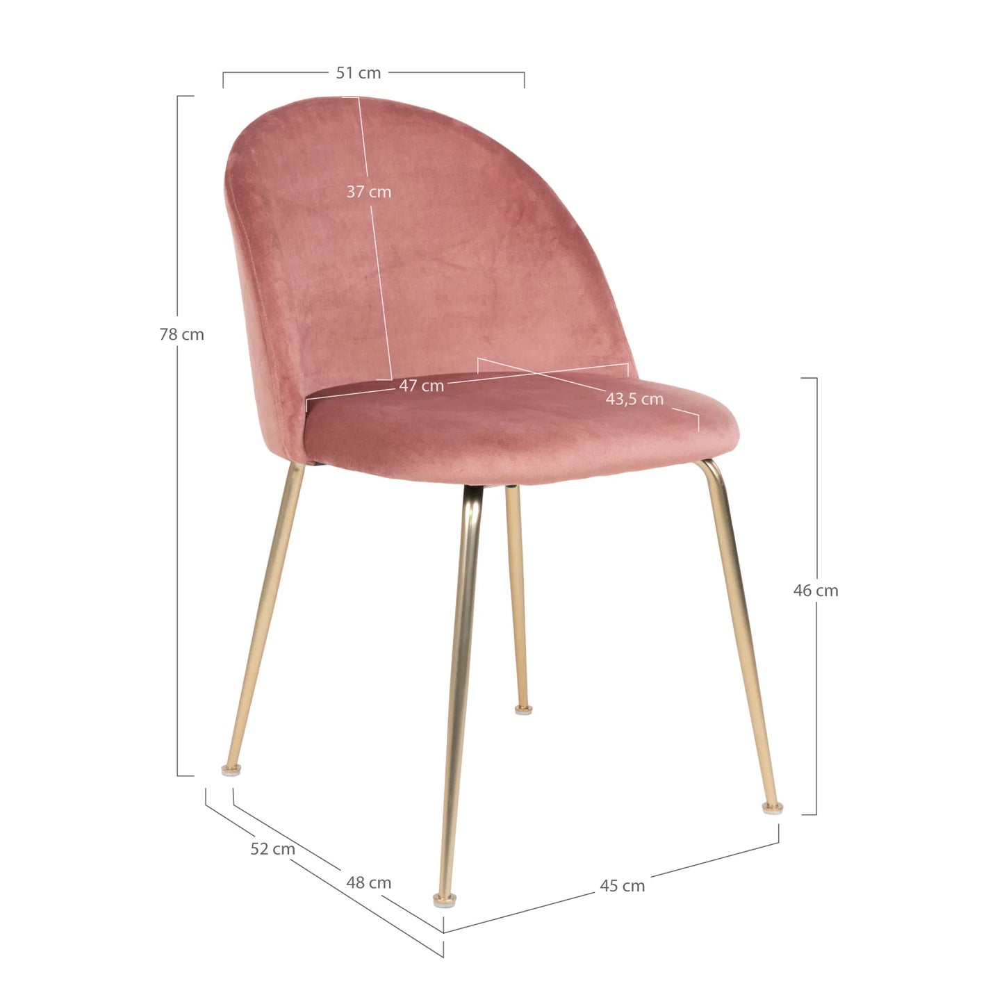 GENEVE - Chaise de salle à manger Rose/Laiton - lot de 2