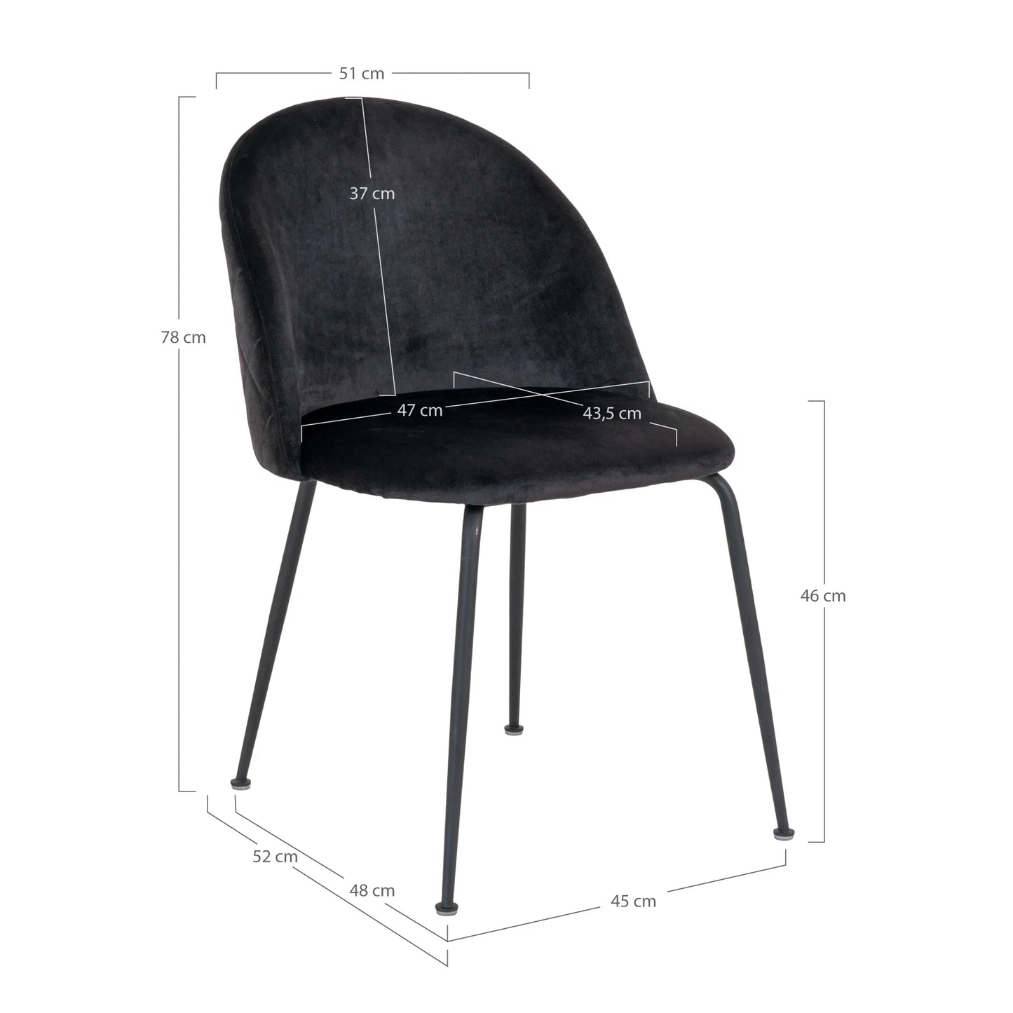 GENEVE - Chaise de salle à manger Noir/Noir  - lot de 2