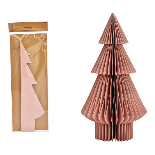 Sapin papier nids d'abeilles vieux rose - Haut 38 cm