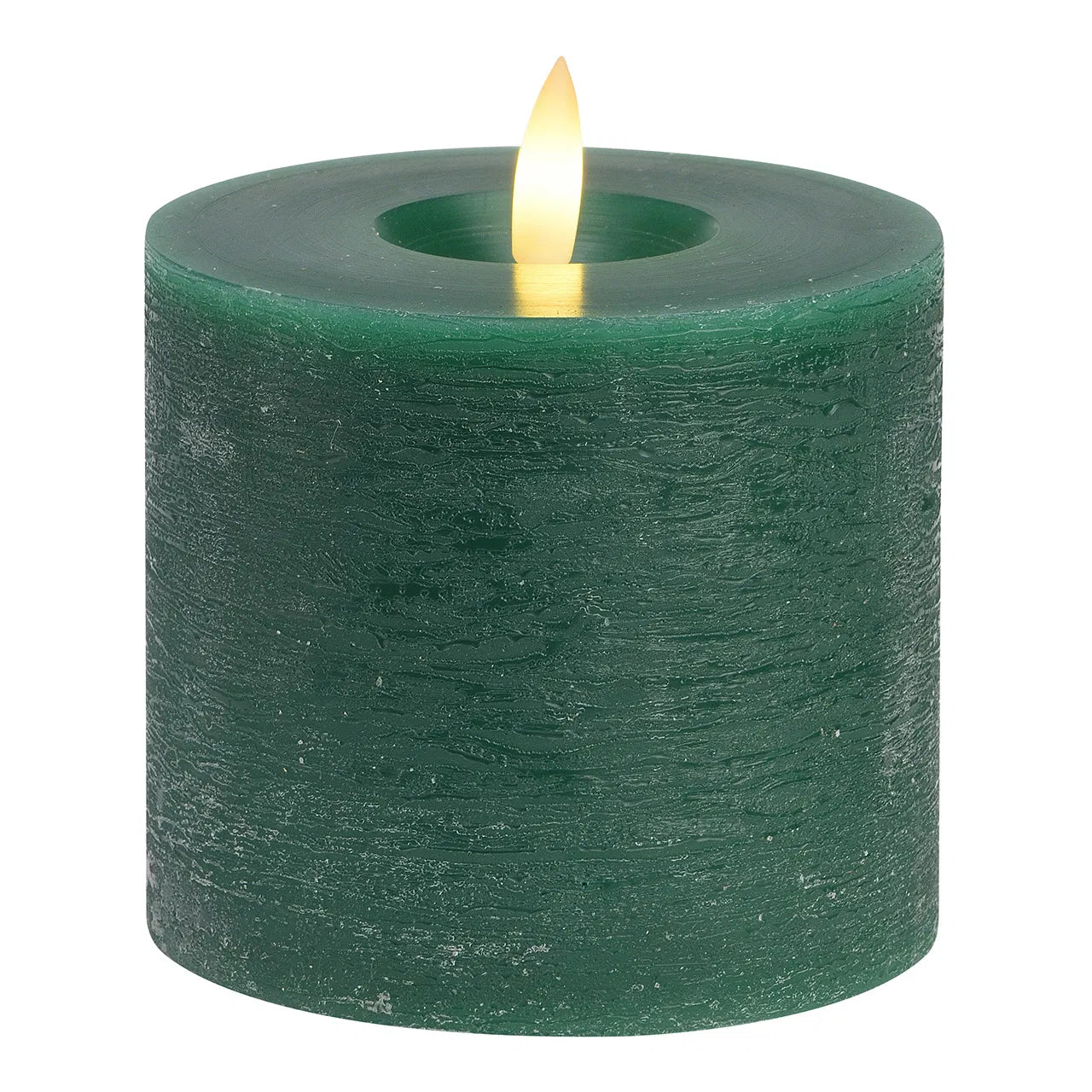 Bougie pilier LED vert, lumière vacillante en cire