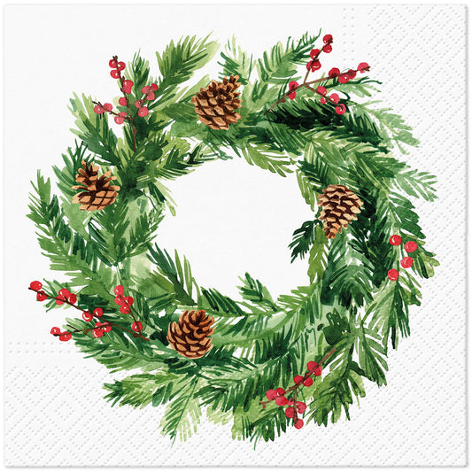 Serviettes en papier décor couronne pommes de pins Noël  x20