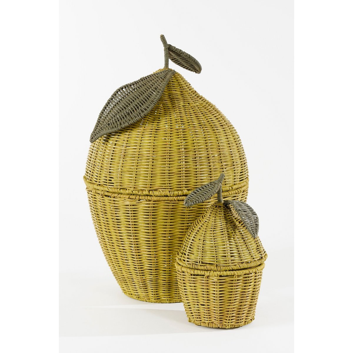 LEMON - Panier en forme citron avec couvercle - Lot de 2 - H48 x Ø30 cm - Rotin - Jaune