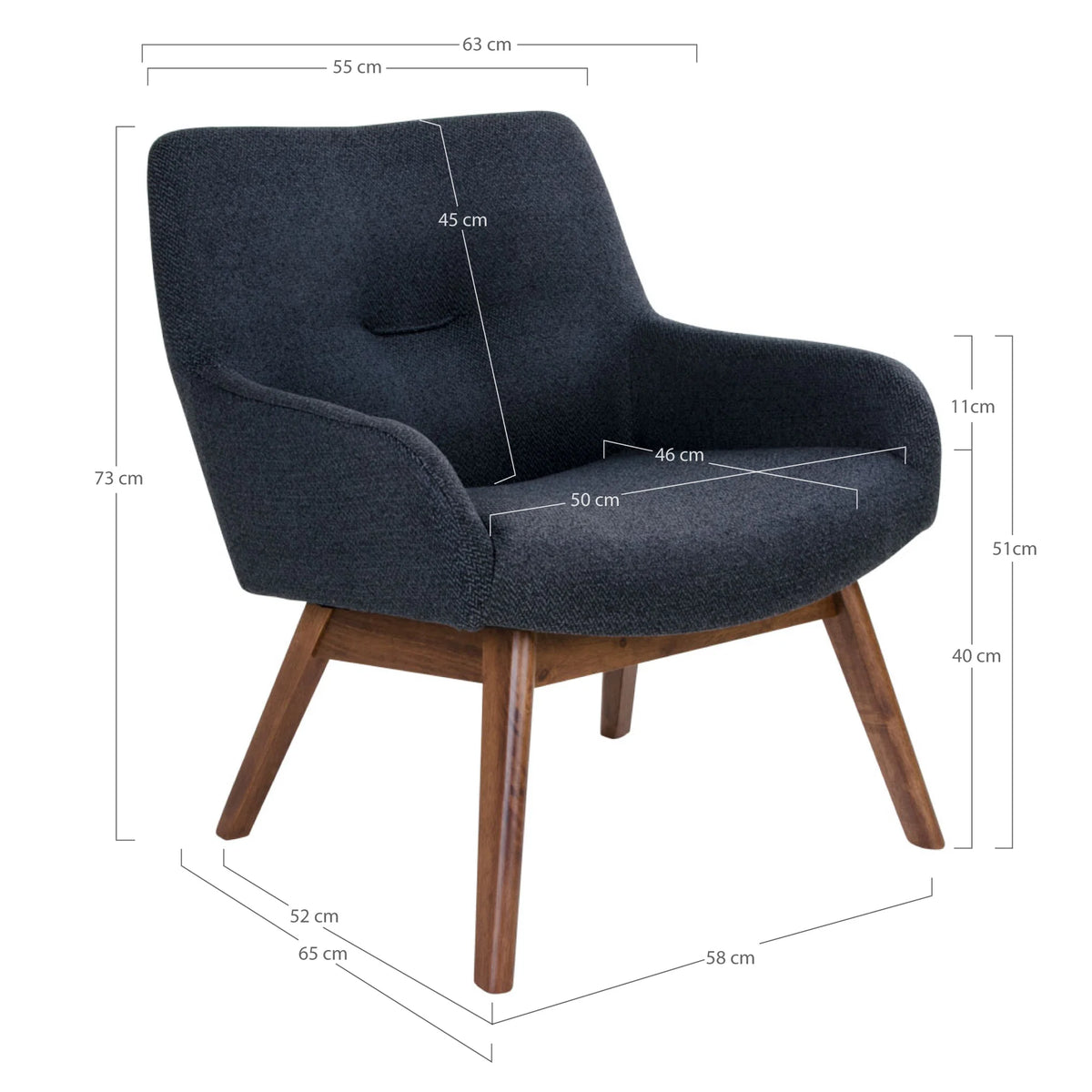 LONDON Fauteuil bleu foncé pieds noyer