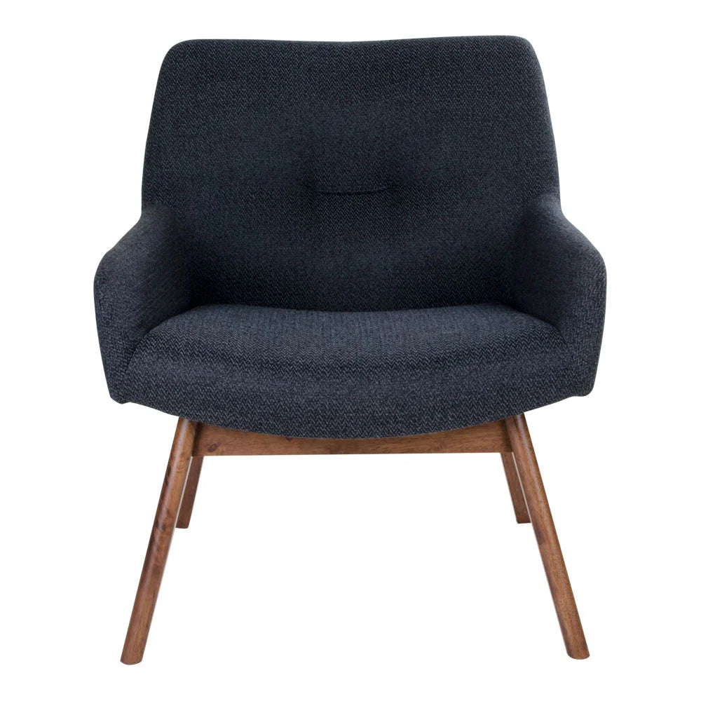 LONDON Fauteuil bleu foncé pieds noyer