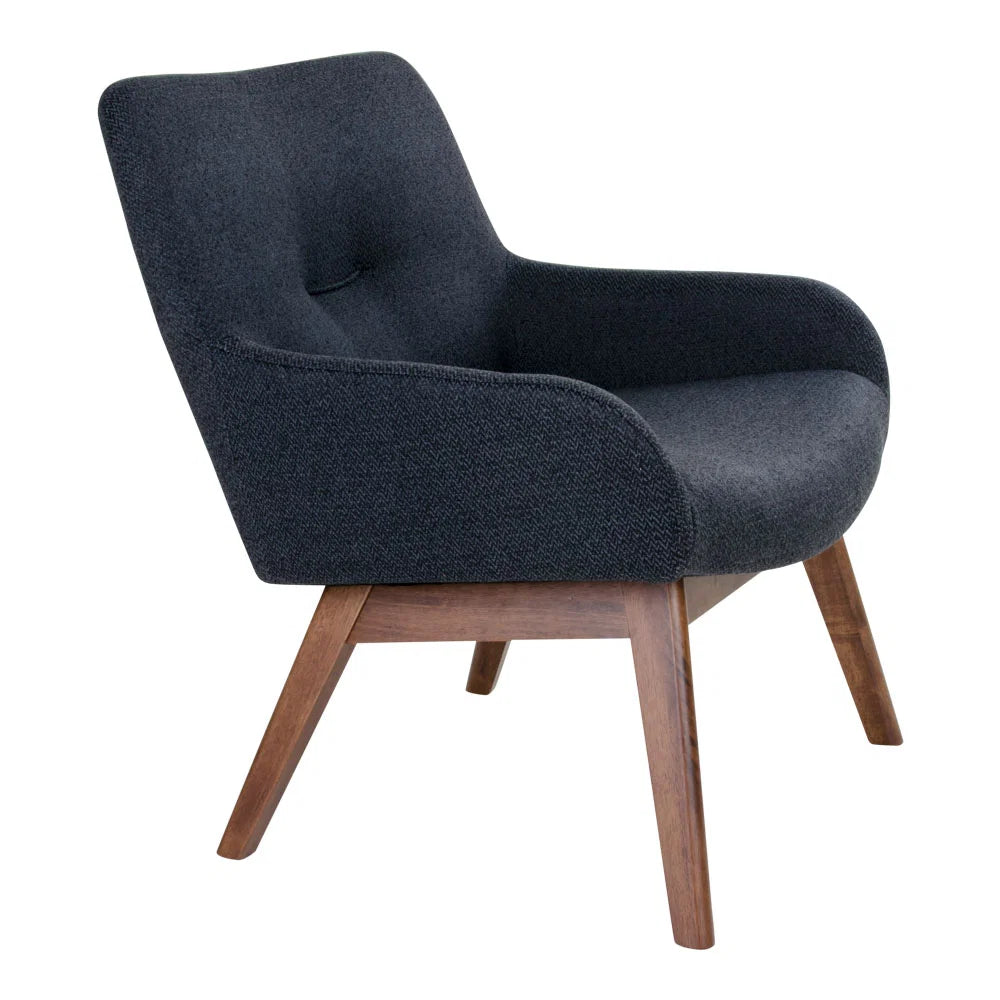 LONDON Fauteuil bleu foncé pieds noyer