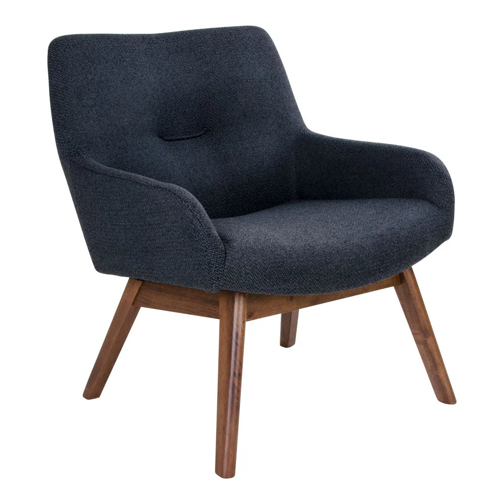LONDON Fauteuil bleu foncé pieds noyer