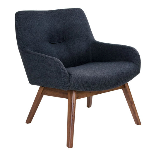 LONDON Fauteuil bleu foncé pieds noyer