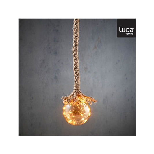 BOULE - verre brun fumé sur corde - D 10 cm