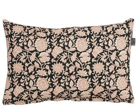 ESMEE - Coussin fleurs noir/beige - 35x55x10 cm
