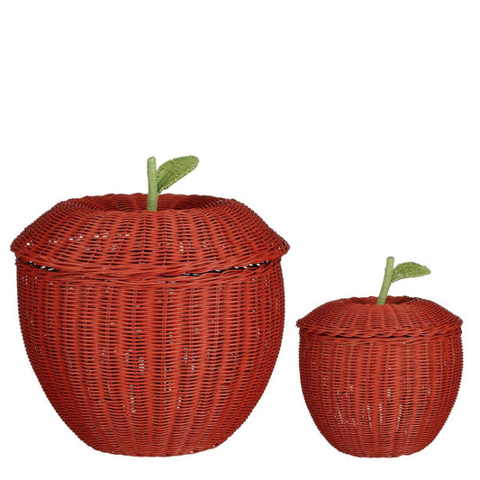 FRAISE - Panier en forme de fraise avec couvercle - Lot de 2 - H48 x Ø30 cm - Rotin - Rouge